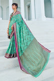 Vsaree Teal Cotton Silk Saree Zari Weaving Border And Fancy Pallu With Blouse