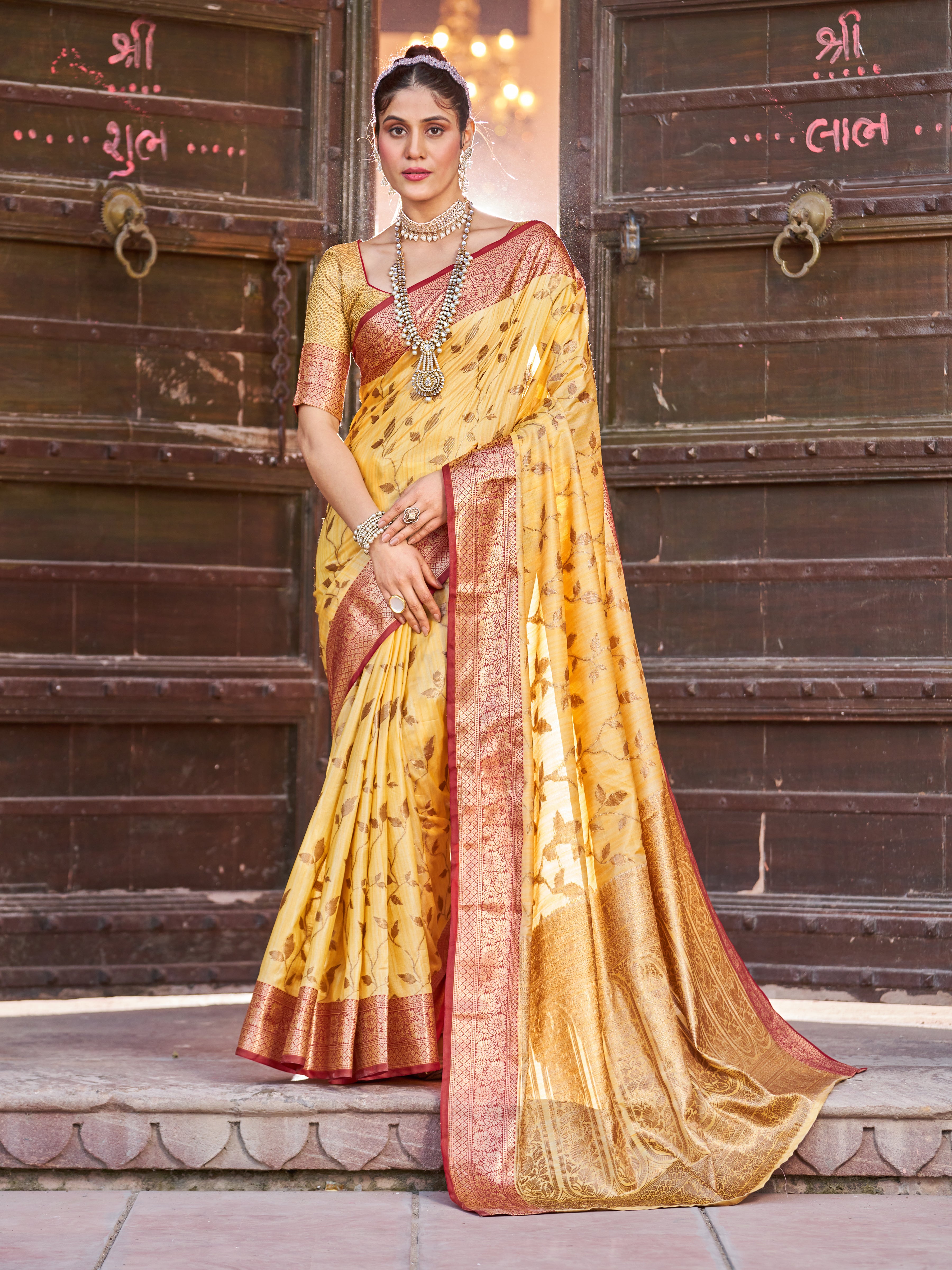 Vsaree Yellow Cotton Silk Saree Zari Weaving Border And Fancy Pallu With Blouse