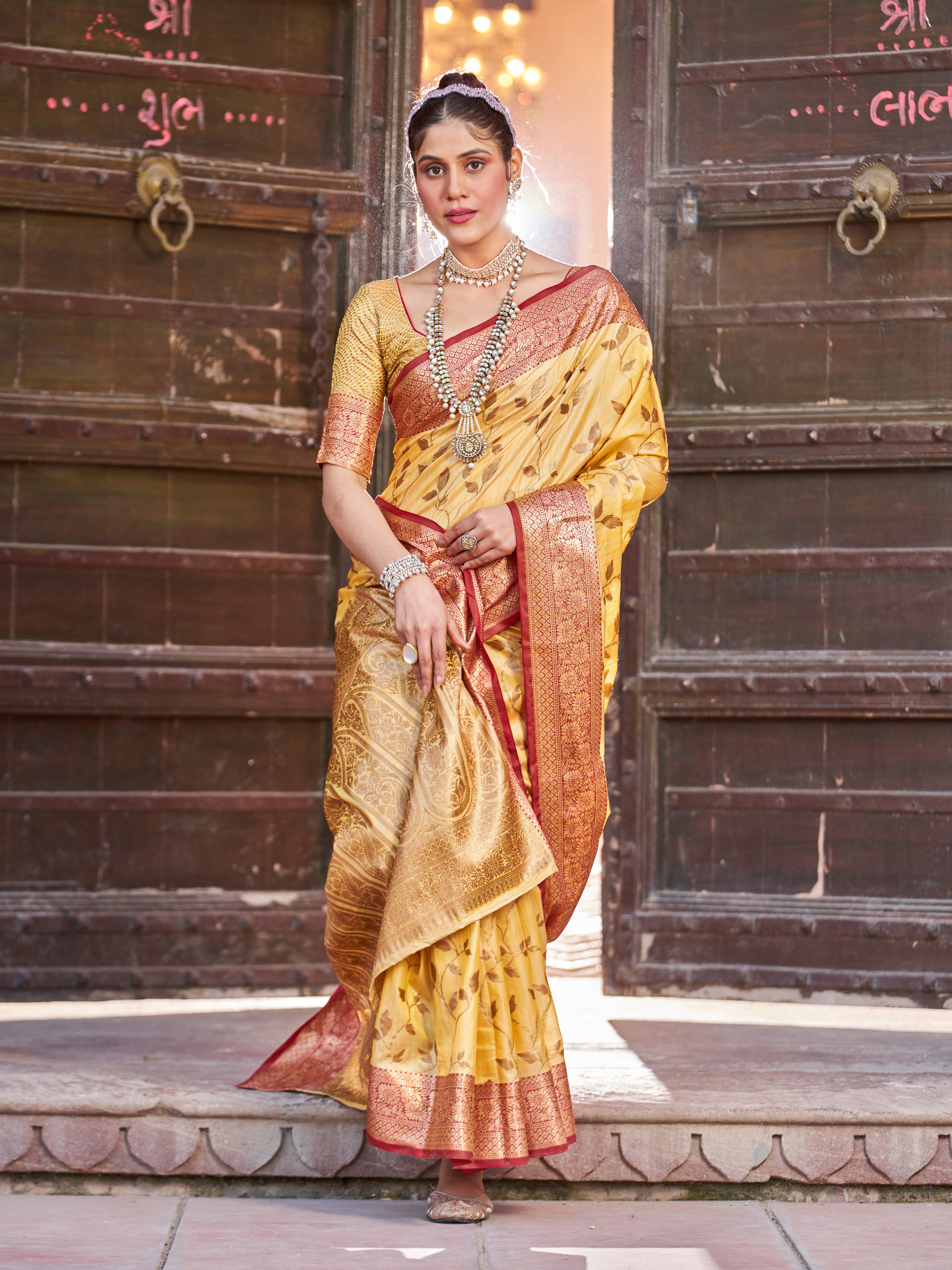 Vsaree Yellow Cotton Silk Saree Zari Weaving Border And Fancy Pallu With Blouse