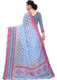 Vsaree Sky Blue Soft Cotton Printed Saree With Heavy Border And Designer Saree And Blouse