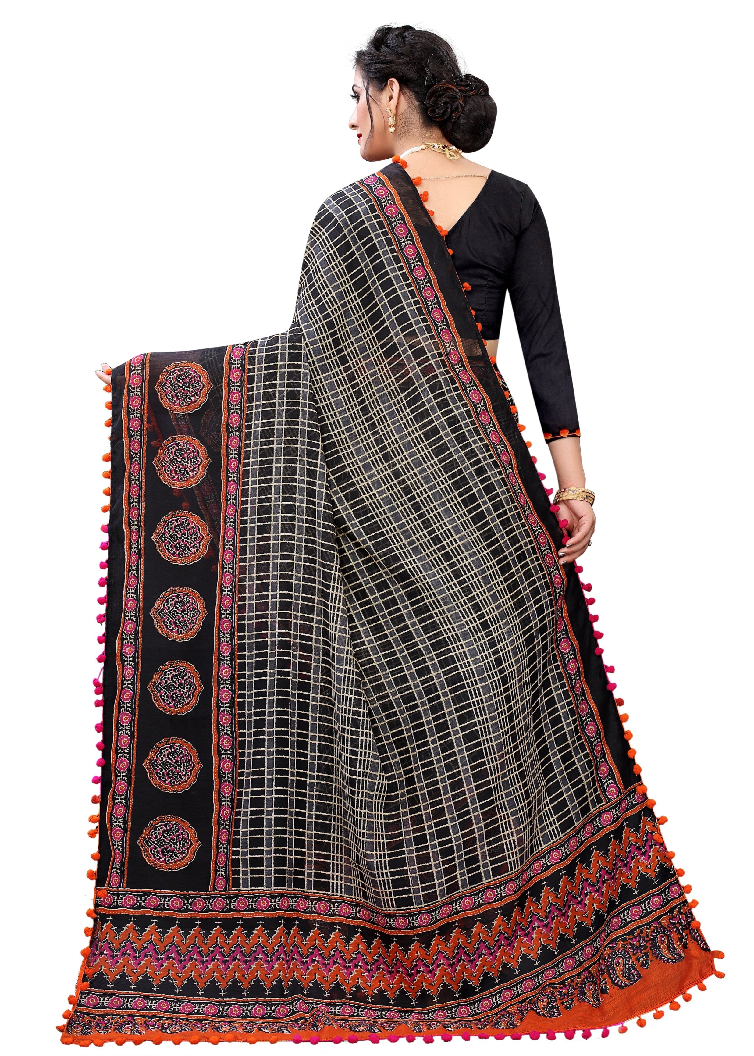 Vsaree Black Soft Cotton Printed Saree With Heavy Border And Designer Saree And Blouse