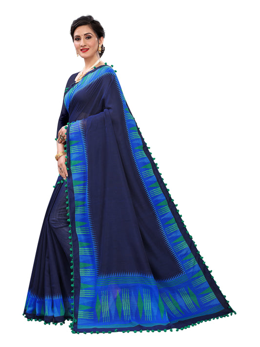 Vsaree Blue Soft Cotton Printed Saree With Heavy Border And Designer Saree And Blouse