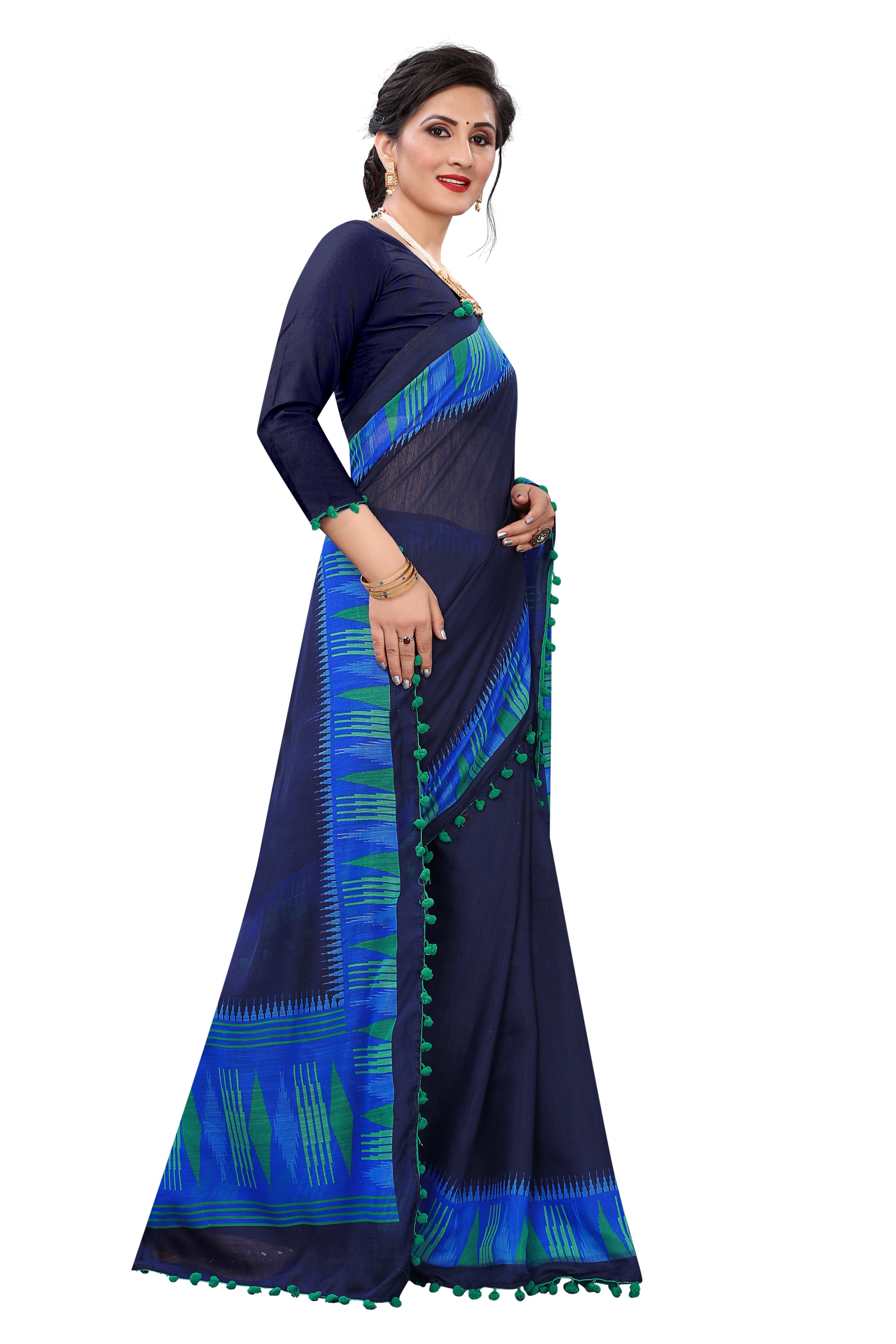 Vsaree Blue Soft Cotton Printed Saree With Heavy Border And Designer Saree And Blouse