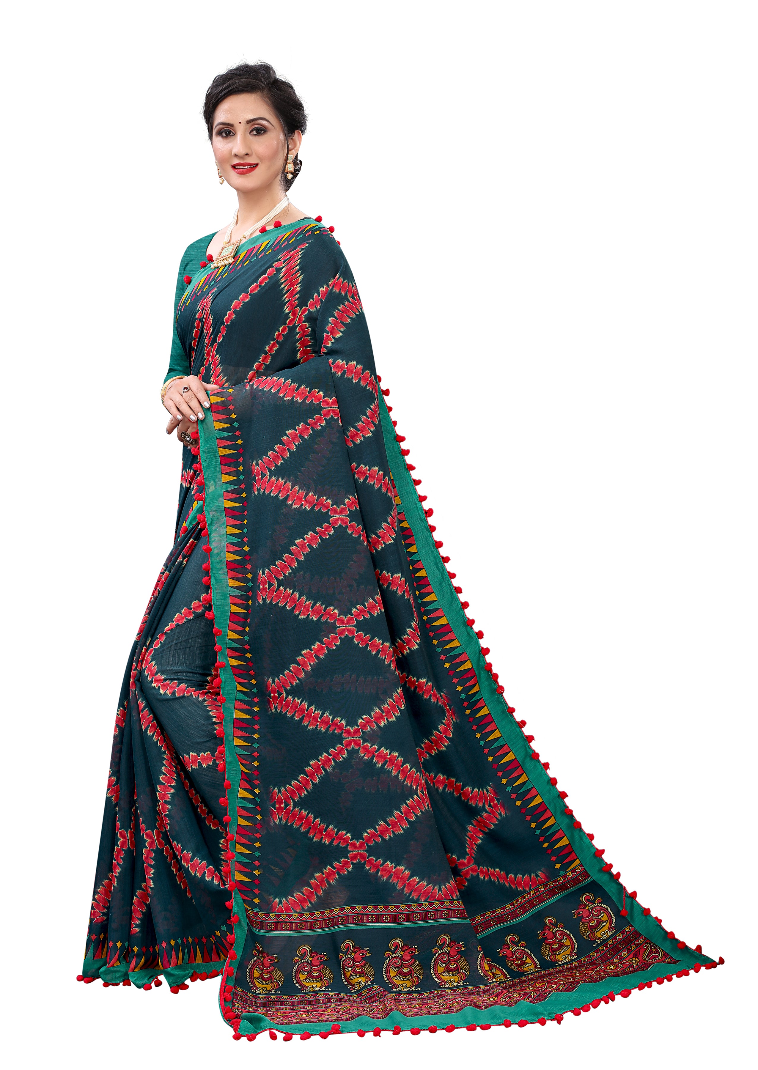 Vsaree Green Soft Cotton Printed Saree With Heavy Border And Designer Saree And Blouse