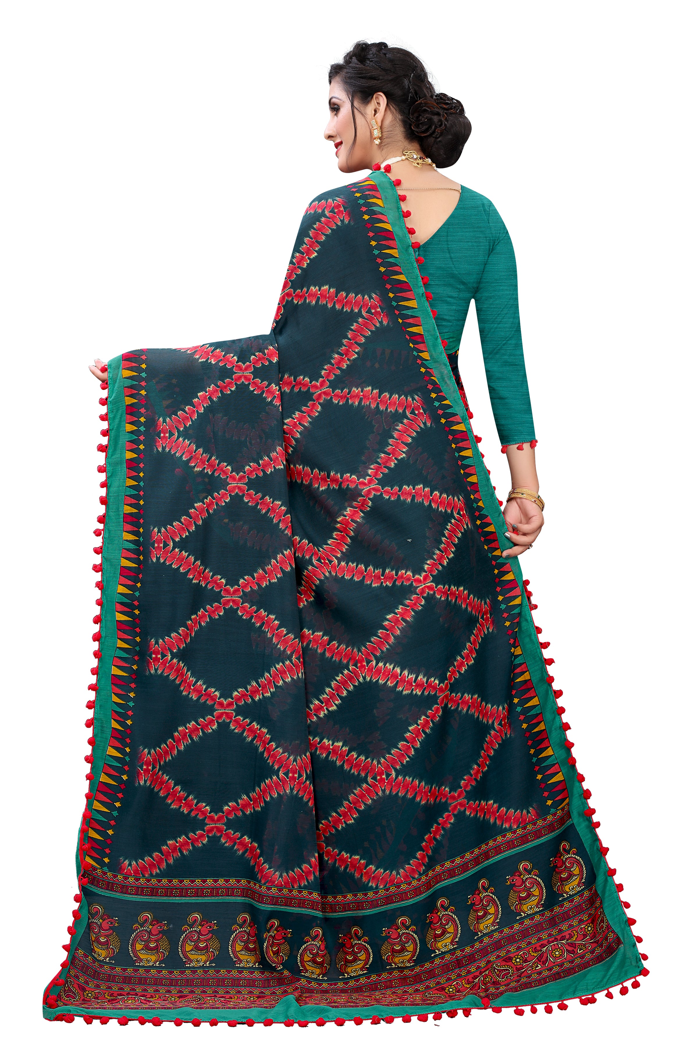 Vsaree Green Soft Cotton Printed Saree With Heavy Border And Designer Saree And Blouse