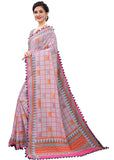 Vsaree Grey Soft Cotton Printed Saree With Heavy Border And Designer Saree And Blouse