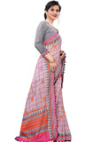 Vsaree Grey Soft Cotton Printed Saree With Heavy Border And Designer Saree And Blouse