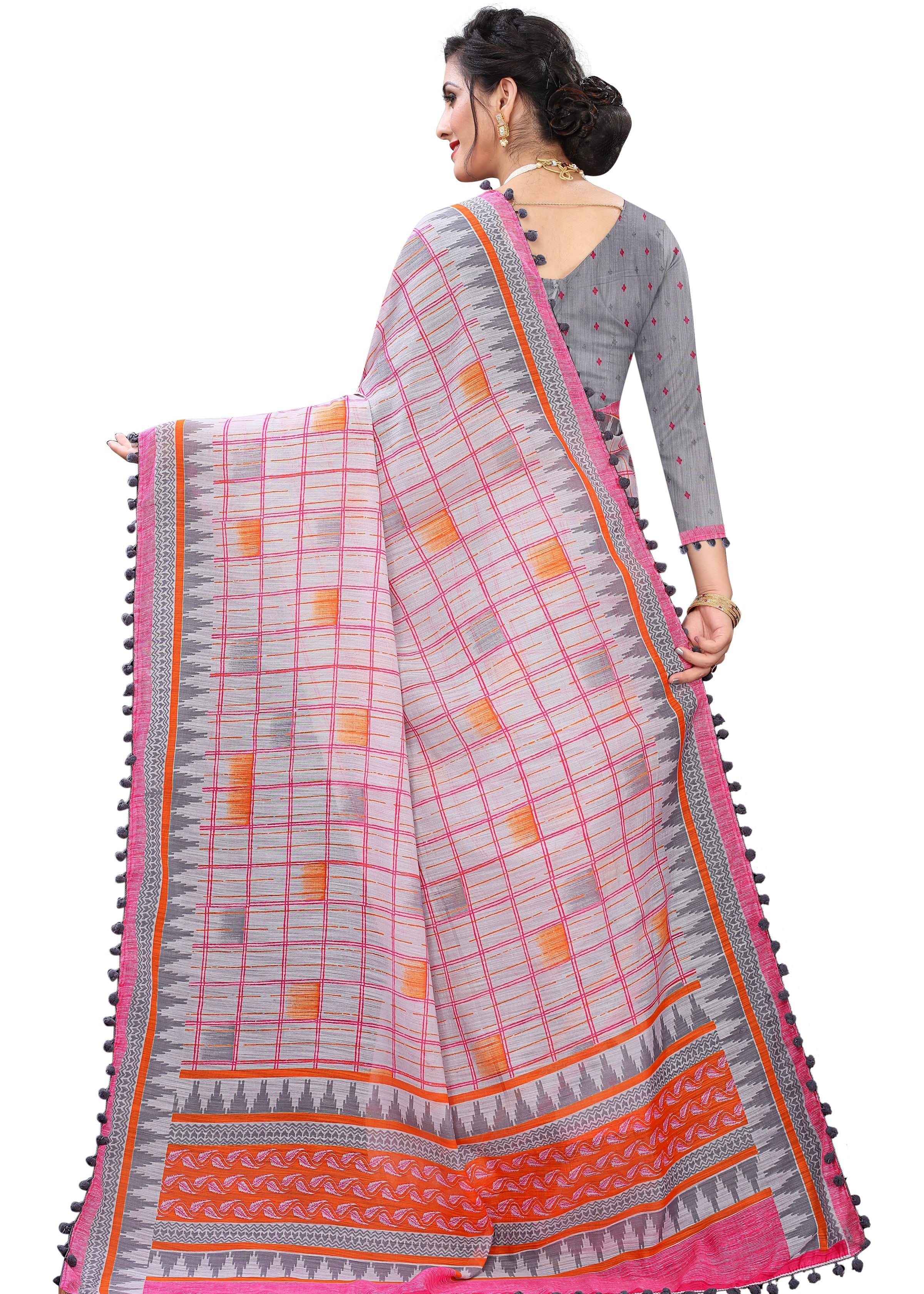 Vsaree Grey Soft Cotton Printed Saree With Heavy Border And Designer Saree And Blouse