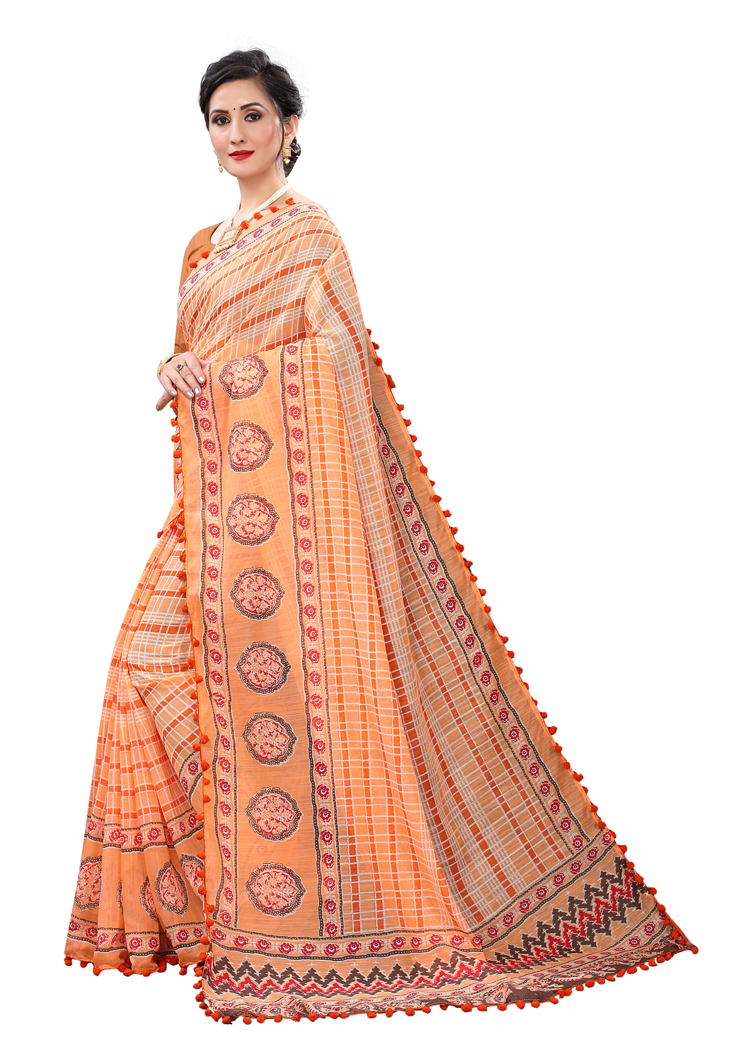 Vsaree Orange Soft Cotton Printed Saree With Heavy Border And Designer Saree And Blouse