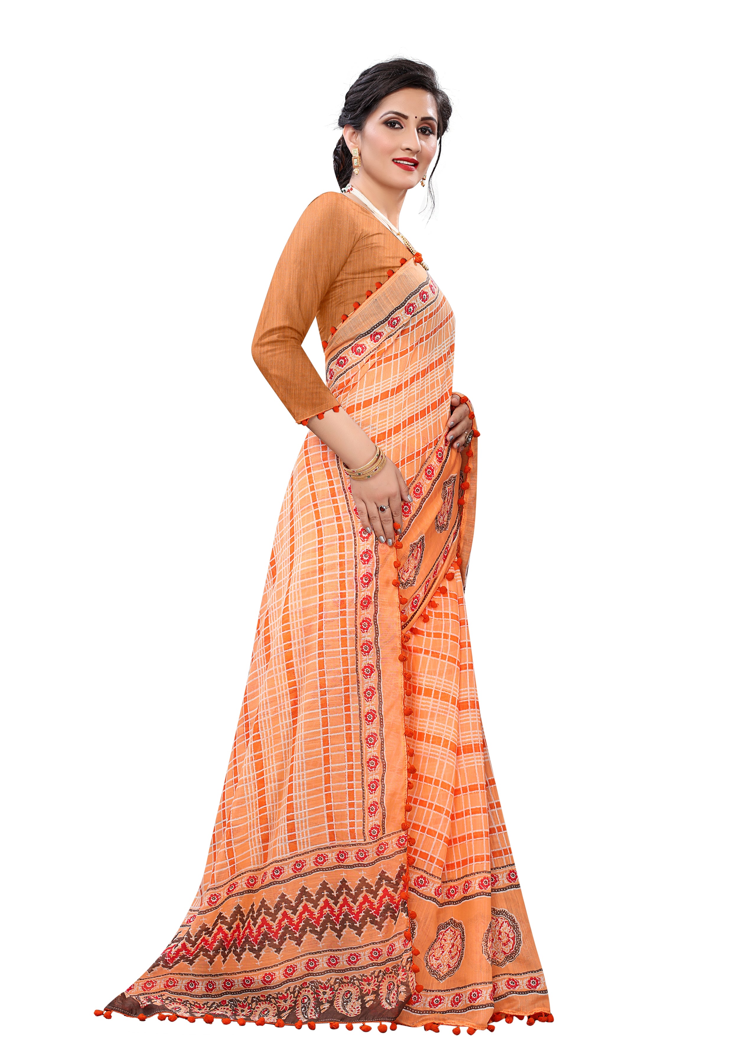 Vsaree Orange Soft Cotton Printed Saree With Heavy Border And Designer Saree And Blouse