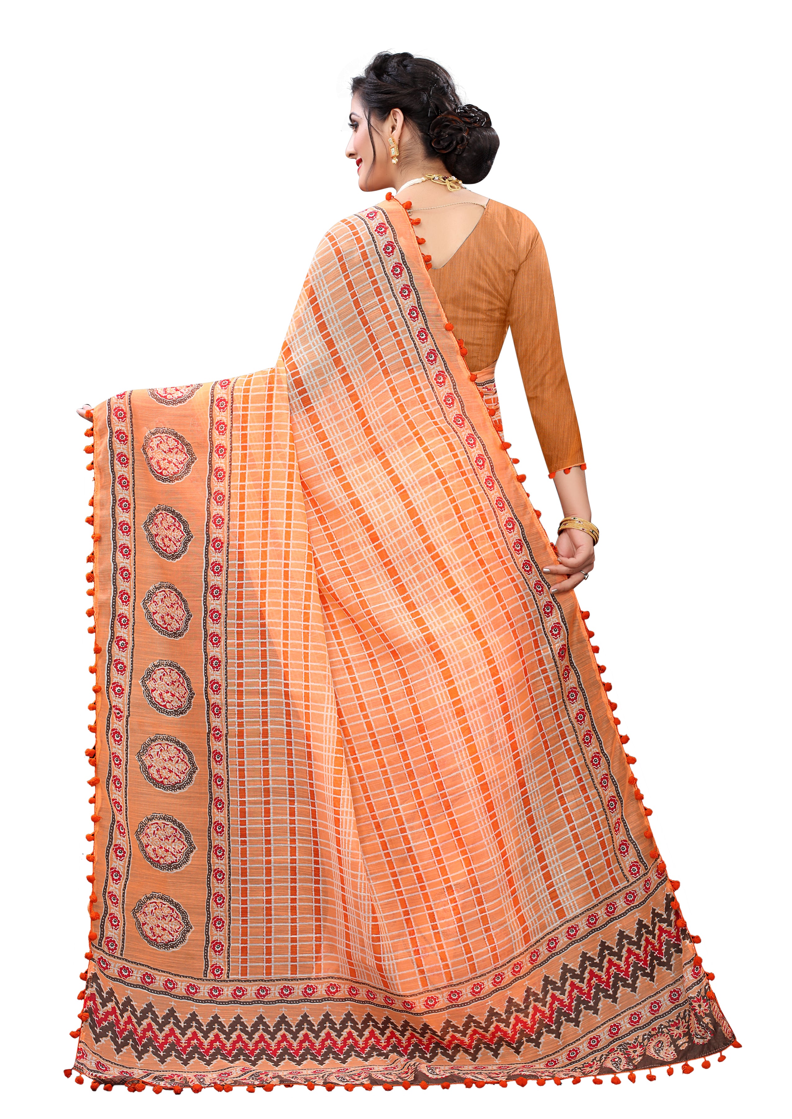 Vsaree Orange Soft Cotton Printed Saree With Heavy Border And Designer Saree And Blouse