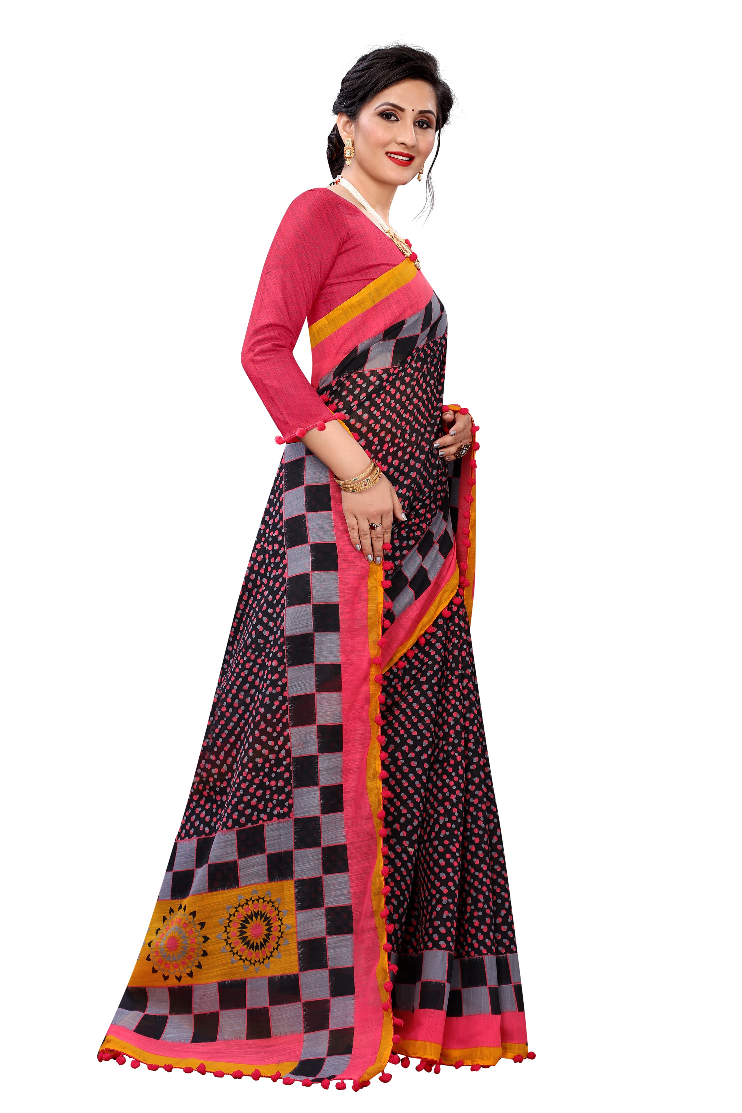 Vsaree Pink Soft Cotton Printed Saree With Heavy Border And Designer Saree And Blouse