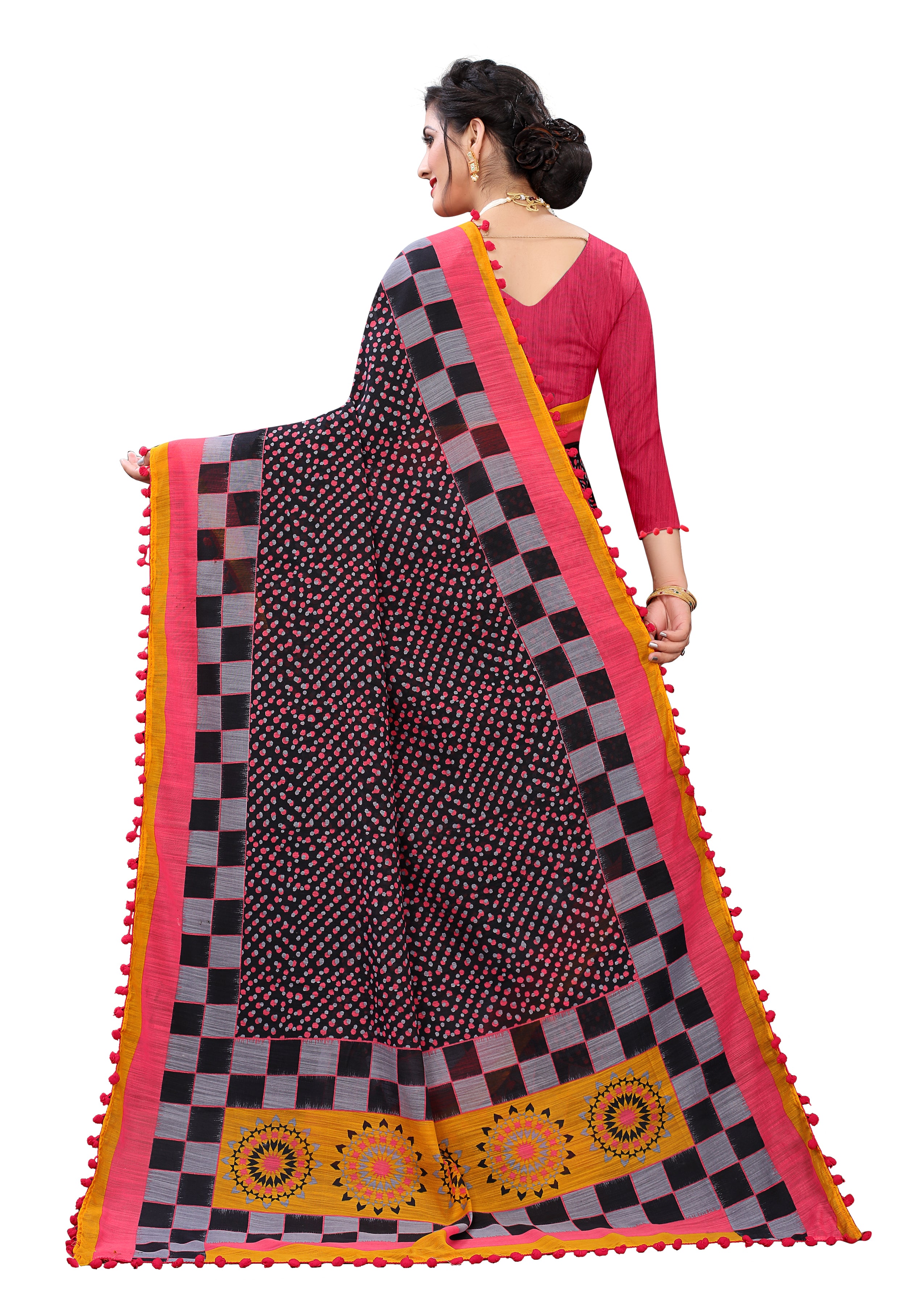 Vsaree Pink Soft Cotton Printed Saree With Heavy Border And Designer Saree And Blouse