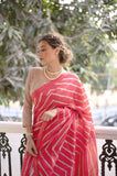 Vsaree Rani Pink Tussar Silk Saree With Leriya Print And Zari Border With Kalamkari Pallu With Blouse