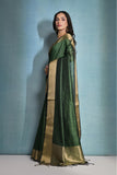 Vsaree Green Raw Silk Saree With Linning Pattern  With Zari Border And Zari Pallu With Blouse