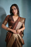 Vsaree Coffee Raw Silk Saree With Linning Pattern  With Zari Border And Zari Pallu With Blouse