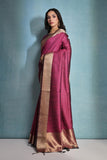 Vsaree Rani Raw Silk Saree With Linning Pattern  With Zari Border And Zari Pallu With Blouse