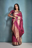 Vsaree Rani Raw Silk Saree With Linning Pattern  With Zari Border And Zari Pallu With Blouse