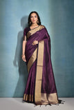 Vsaree Wine Raw Silk Saree With Linning Pattern  With Zari Border And Zari Pallu With Blouse