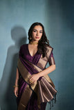 Vsaree Wine Raw Silk Saree With Linning Pattern  With Zari Border And Zari Pallu With Blouse