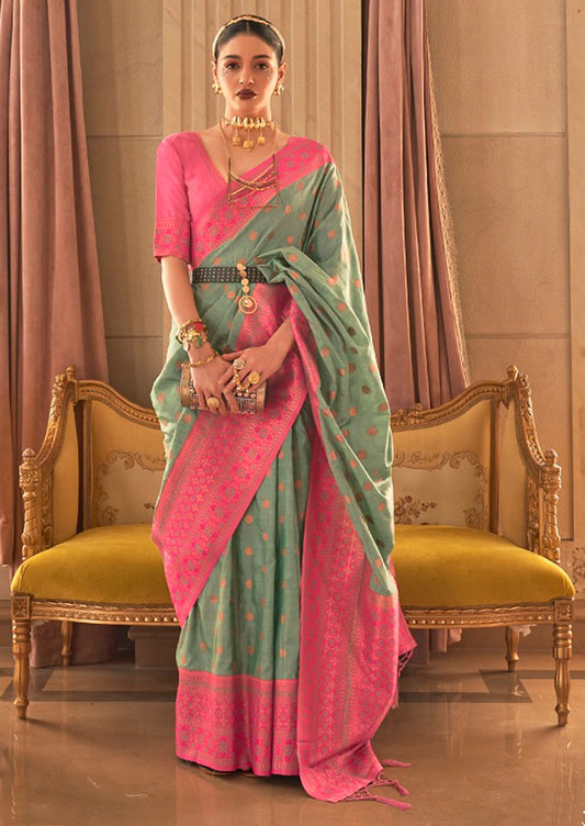 Vsaree Green Designer Art Silk Saree With Having Rich Pallu And Blouse