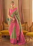 Vsaree Parrot Green Designer Art Silk Saree With Having Rich Pallu And Blouse