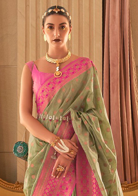 Vsaree Parrot Green Designer Art Silk Saree With Having Rich Pallu And Blouse