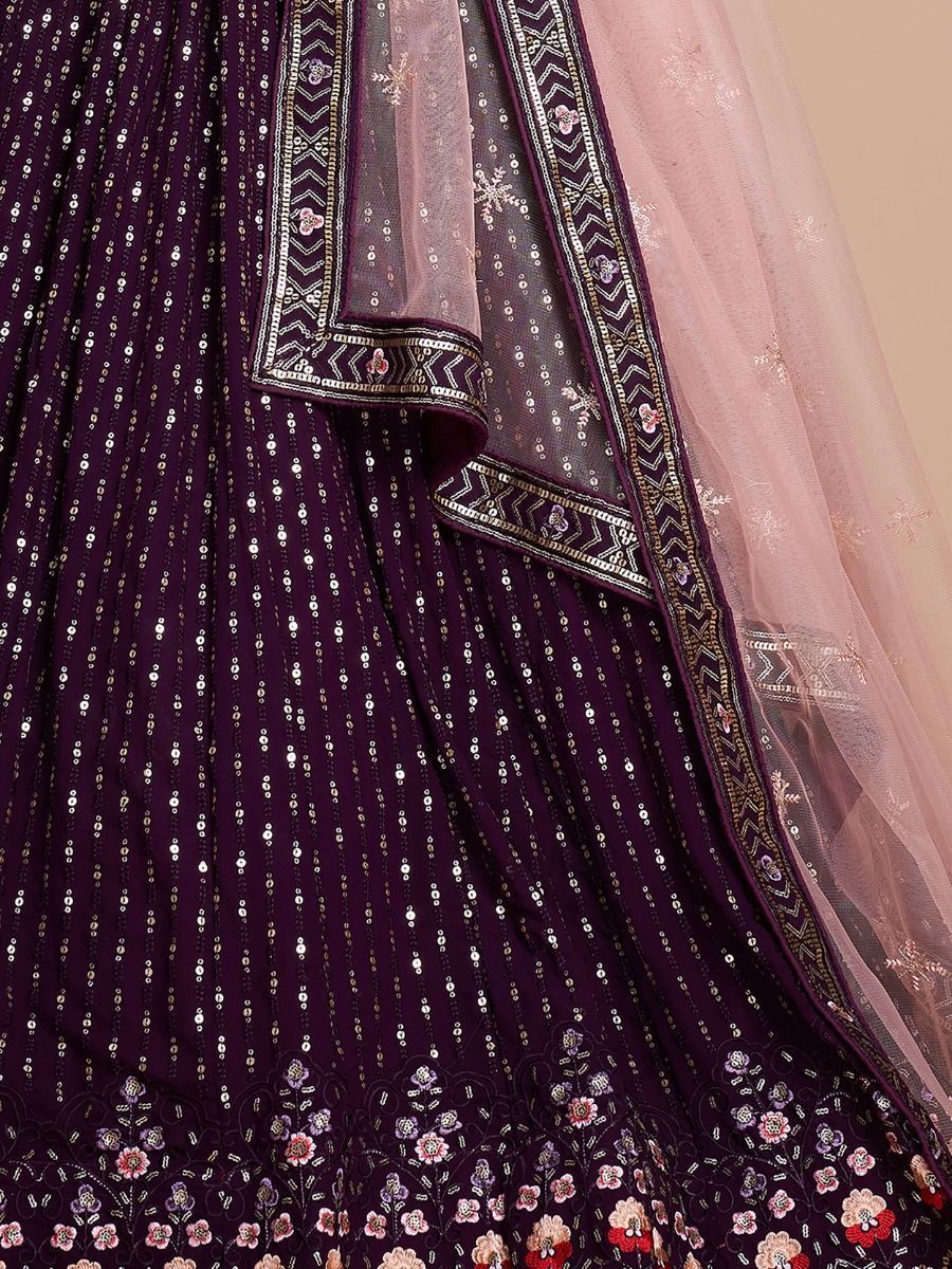 WOMEN'S PURPLE THREAD & EMBROIDERY WORK GEORGETTE FOR TRADITIONAL LEHENGA CHOLI