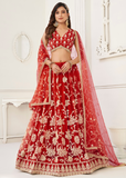 WOMEN'S RED BUTTERFLY NET WITH SEQUINS AND EMBROIDERY WORK LEHENGA CHOLI FOR WEDDING