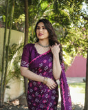 Bandhej Silk With Bandhej Border With Zari Weaving Pallu Saree With Blouse For Women