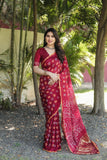 Bandhej Silk With Bandhej Border With Zari Weaving Pallu Saree With Blouse For Women