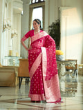 Vsaree Kanjivaram Organza Saree With Pure Golden Zari Border And Blouse