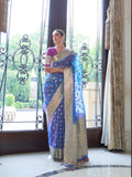 Vsaree Kanjivaram Organza Saree With Pure Golden Zari Border And Blouse