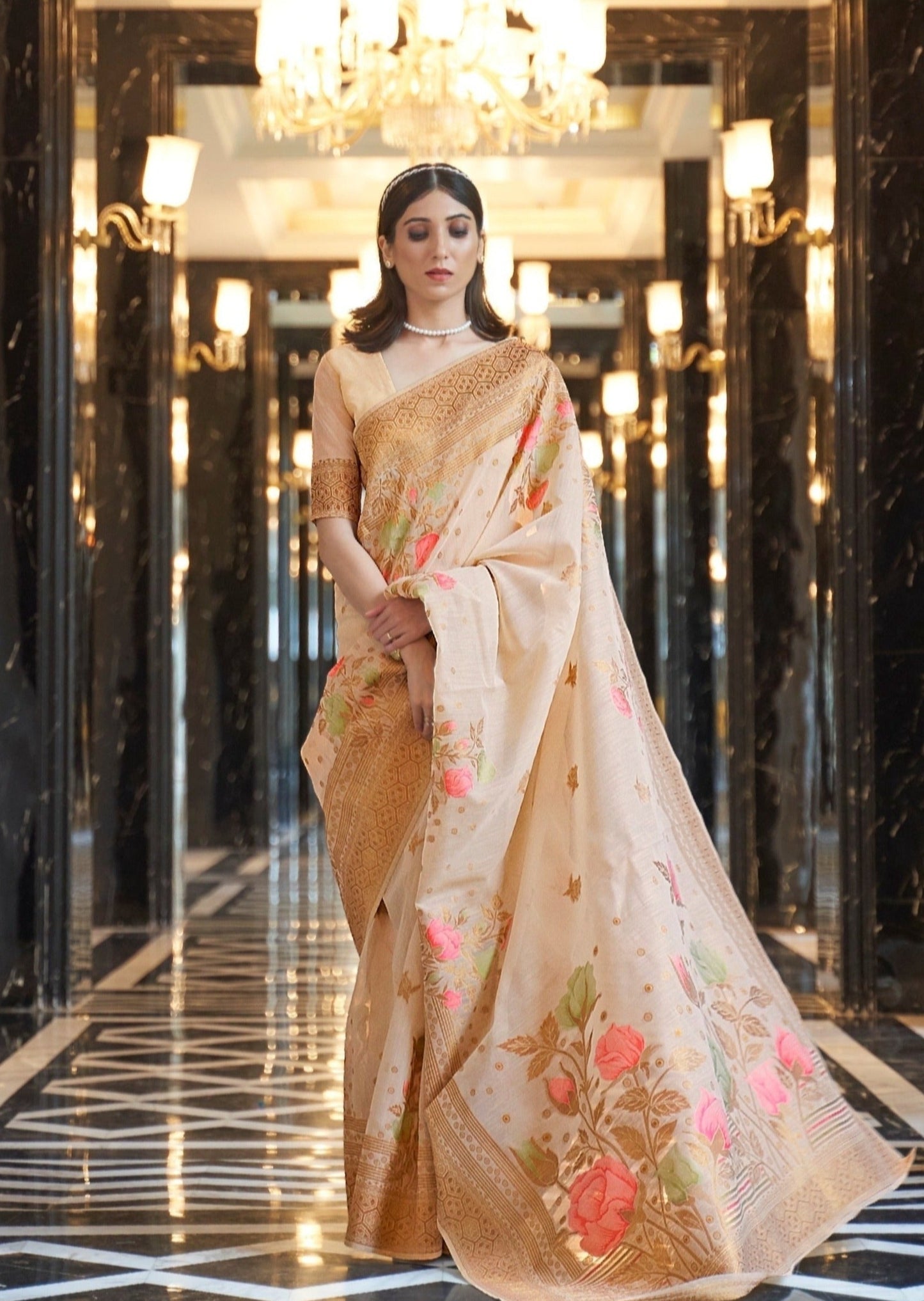 Vsaree Designer Banarasi Soft Silk Saree With Pure Golden Zari Border And Blouse