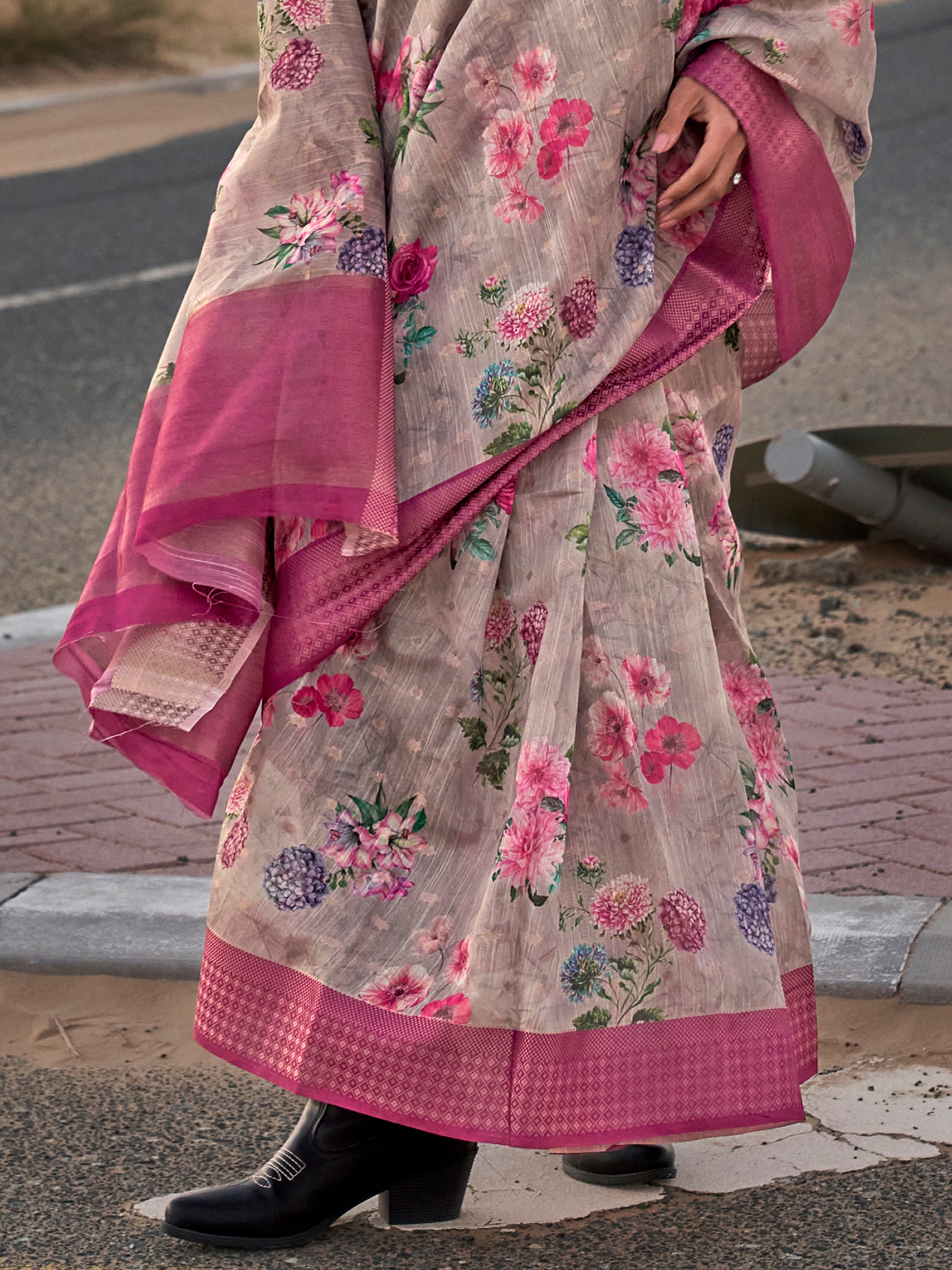 Vsaree Grey Designer Art Silk Saree With Having Rich Pallu And Blouse