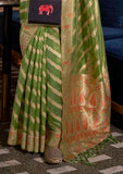 Vsaree Green Banarasi Organza Zari Weaving Border And Hevy Rich Pallu With Blouse