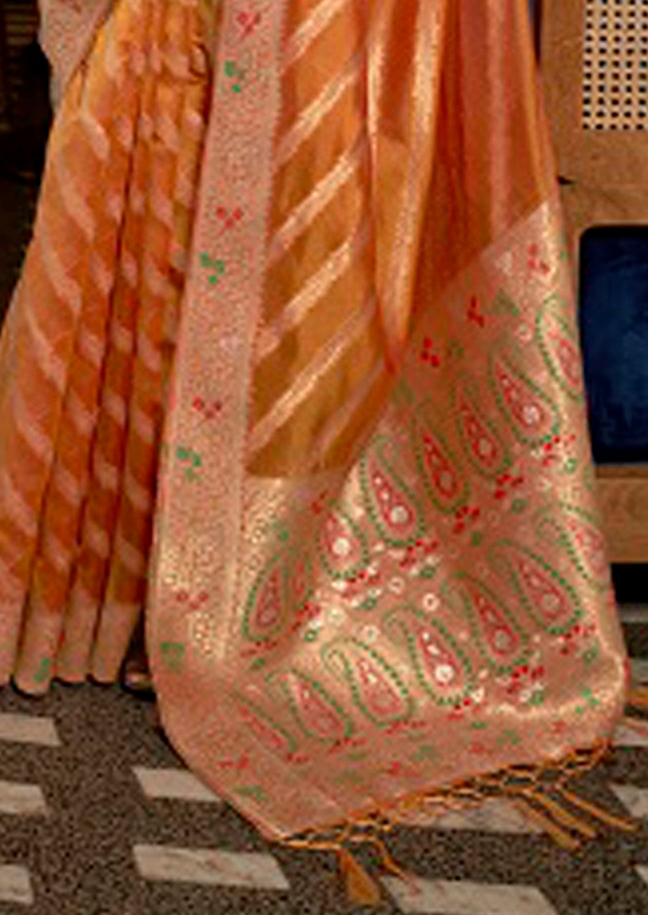 Vsaree Orange Banarasi Organza Zari Weaving Border And Hevy Rich Pallu With Blouse