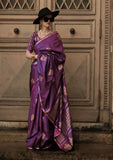 Vsaree Purple Banarasi Satin Silk Zari Weaving Border And Woven Pallu Saree With Blouse For Women