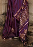 Vsaree Wine Banarasi Satin Silk Zari Weaving Border And Woven Pallu Saree With Blouse For Women