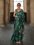 Vsaree Green Banarasi Satin Silk Zari Weaving Border And Woven Pallu Saree With Blouse For Women