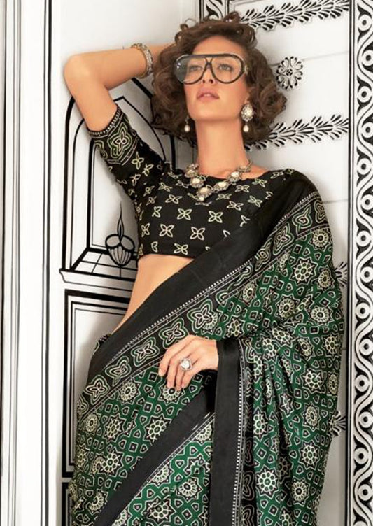 Vsaree Green Banarasi Silk Designer Saree With Banarasi Border And Blouse