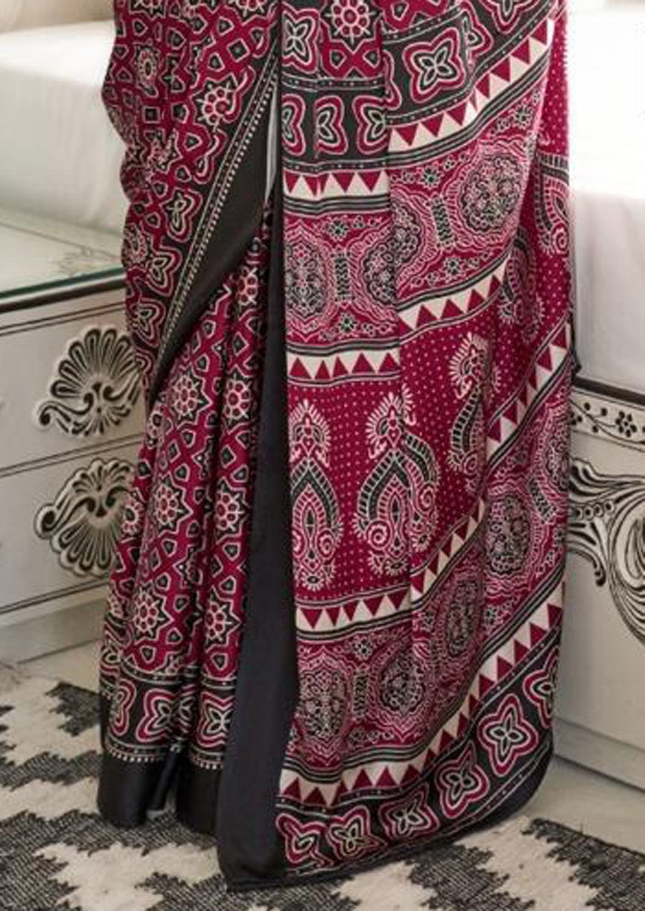 Vsaree Magenta Banarasi Silk Designer Saree With Banarasi Border And Blouse