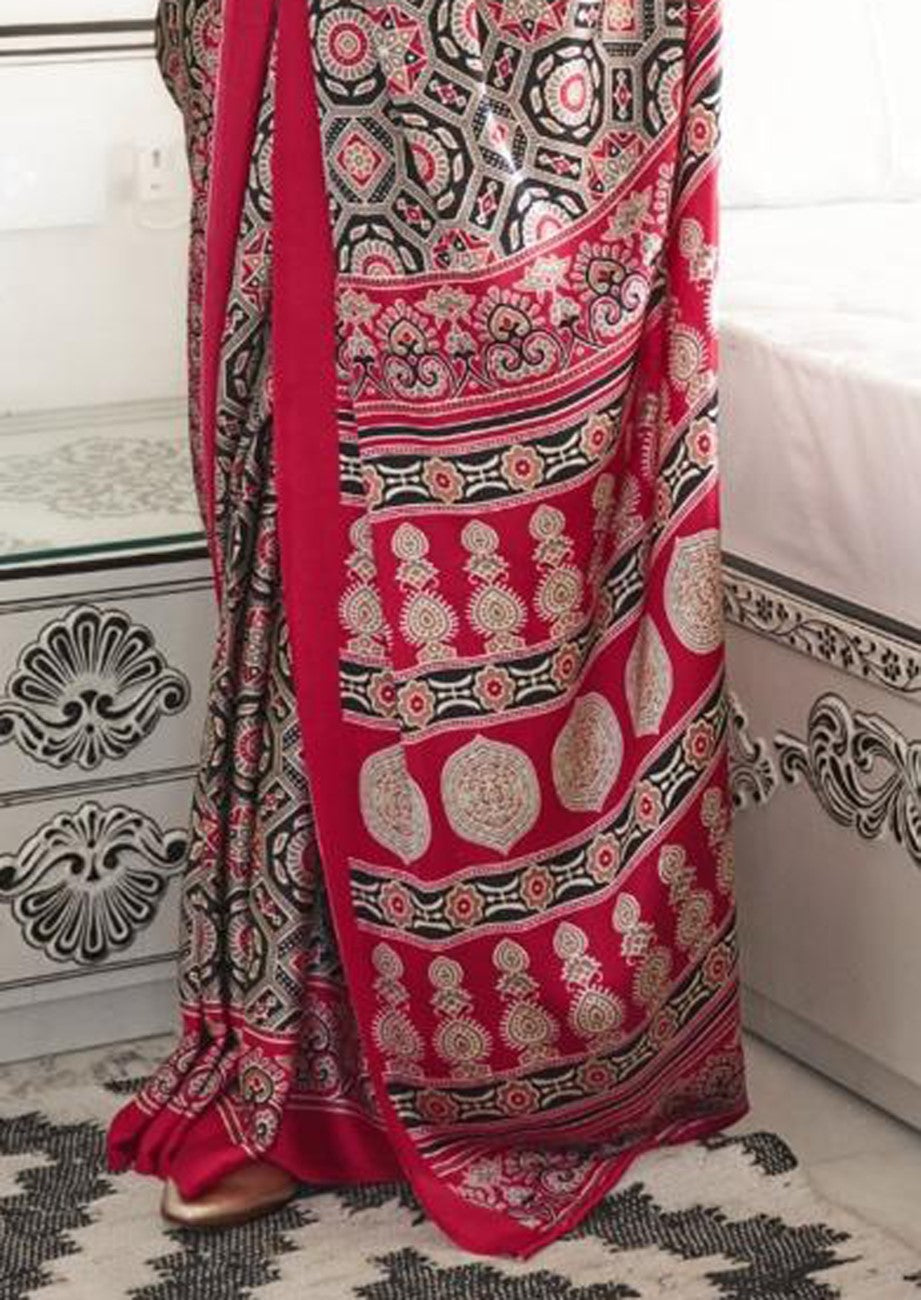 Vsaree Red Banarasi Silk Designer Saree With Banarasi Border And Blouse