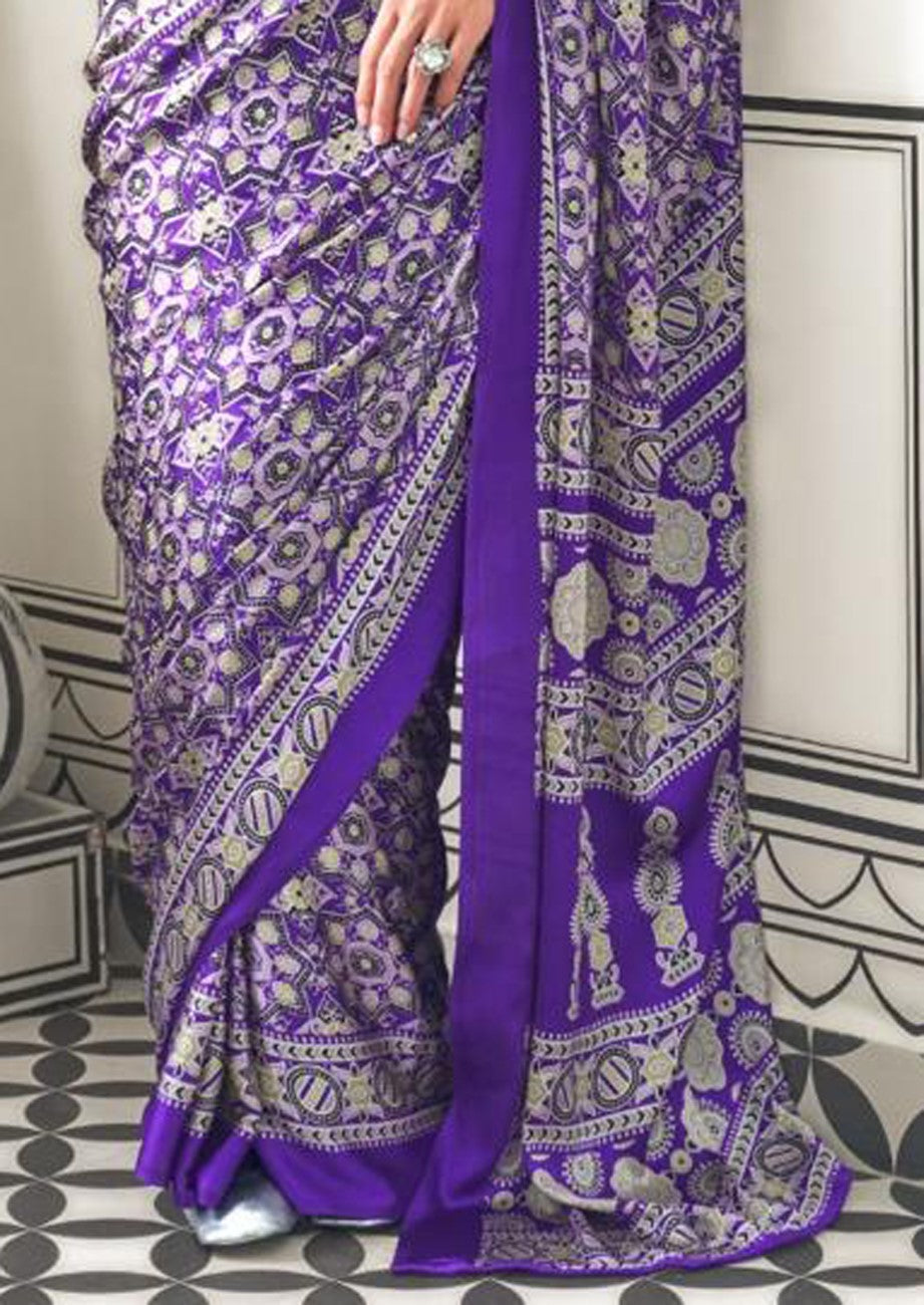 Vsaree Purple Banarasi Silk Designer Saree With Banarasi Border And Blouse