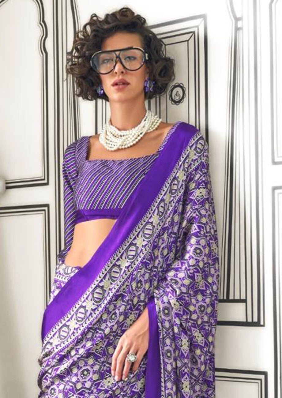 Vsaree Purple Banarasi Silk Designer Saree With Banarasi Border And Blouse