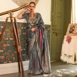 Vsaree Grey Banarasi Silk Golden Border With Banarasi Design Saree And Blouse