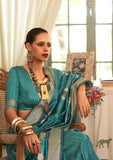 Vsaree Teal Banarasi Silk Golden Border With Banarasi Design Saree And Blouse