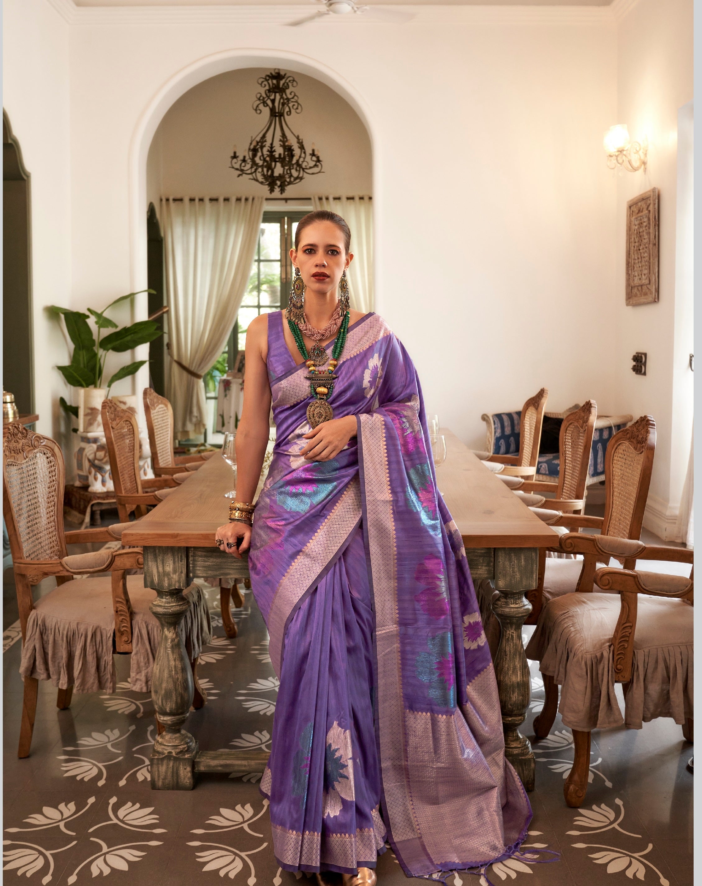 Vsaree Purple Banarasi Silk Golden Border With Banarasi Design Saree And Blouse