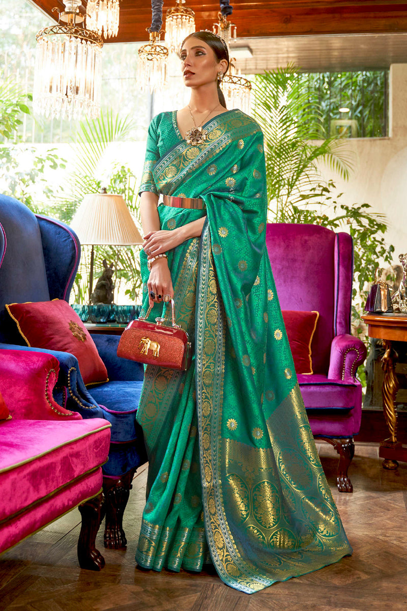 Vsaree Green Banarasi Silk Designer Saree With Banarasi Border And Blouse