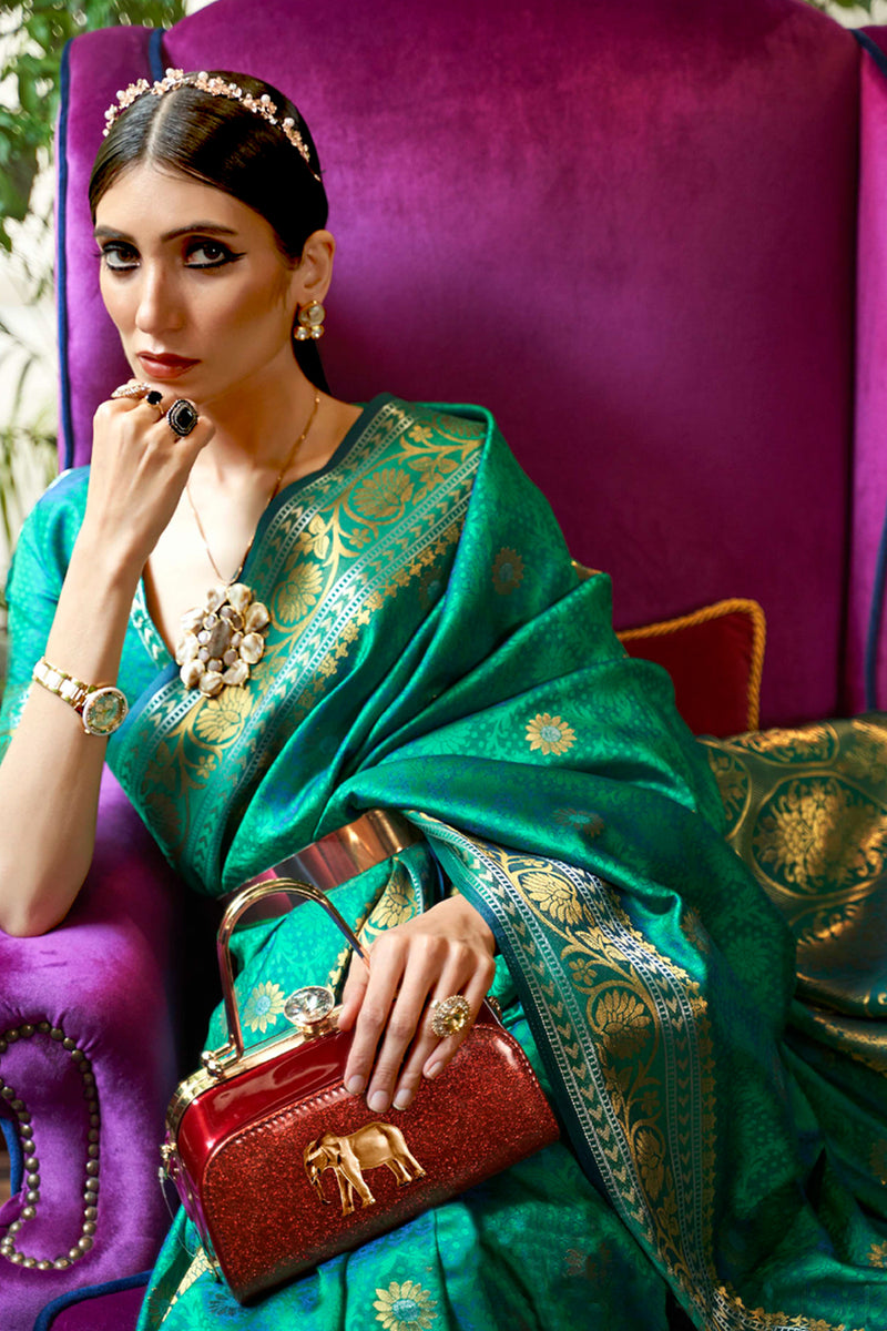 Vsaree Green Banarasi Silk Designer Saree With Banarasi Border And Blouse